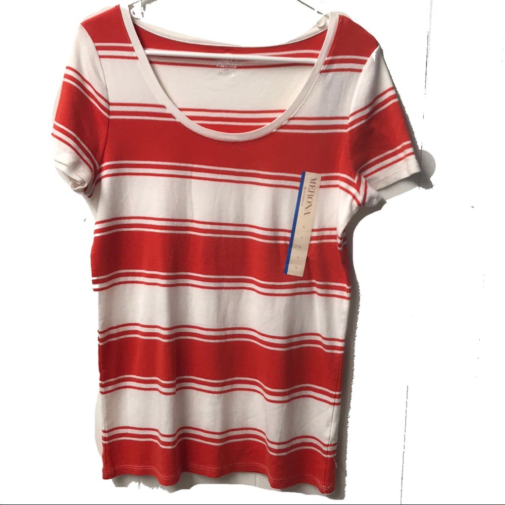 Merona, NWT, sz L, Orange and White t-shirt